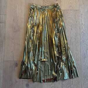 Dressed in Lala Metallic Pleated Midi Skirt